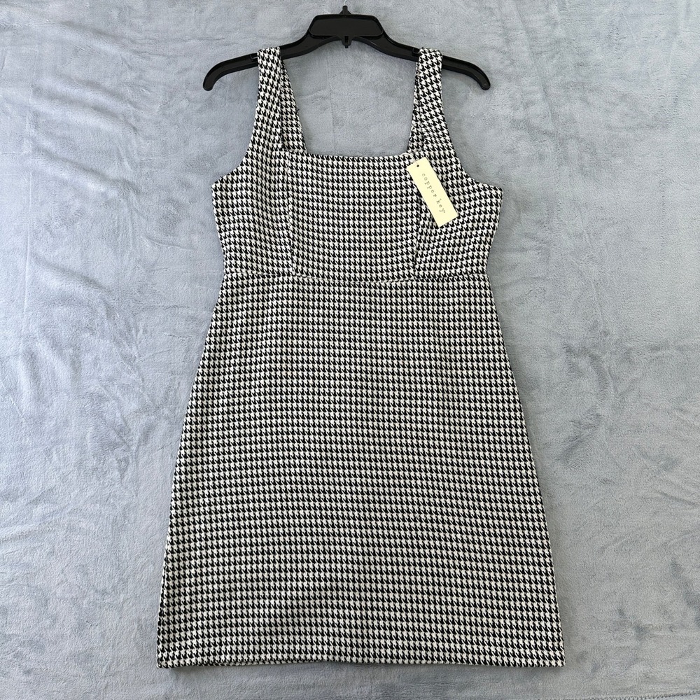 NWT Copper Key Houndstooth Lurex Square Neck Dress CJ7222LUHT Black White Medium